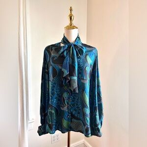 Chico's Teal and Green Patterned Blouse